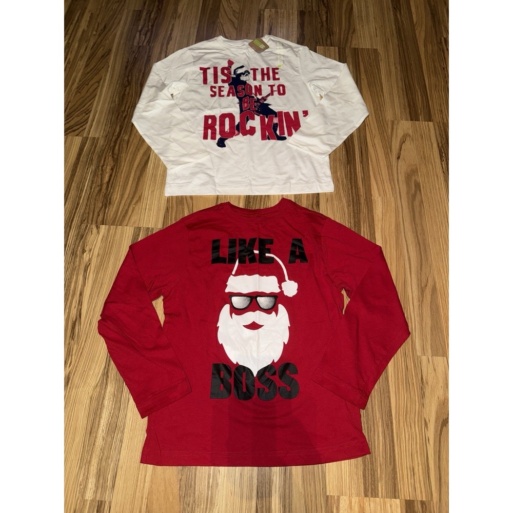 NEW Crazy 8 Santa Christmas Lot Boys Sz 10/12 Long Sleeve T-shirts Graphic Tee